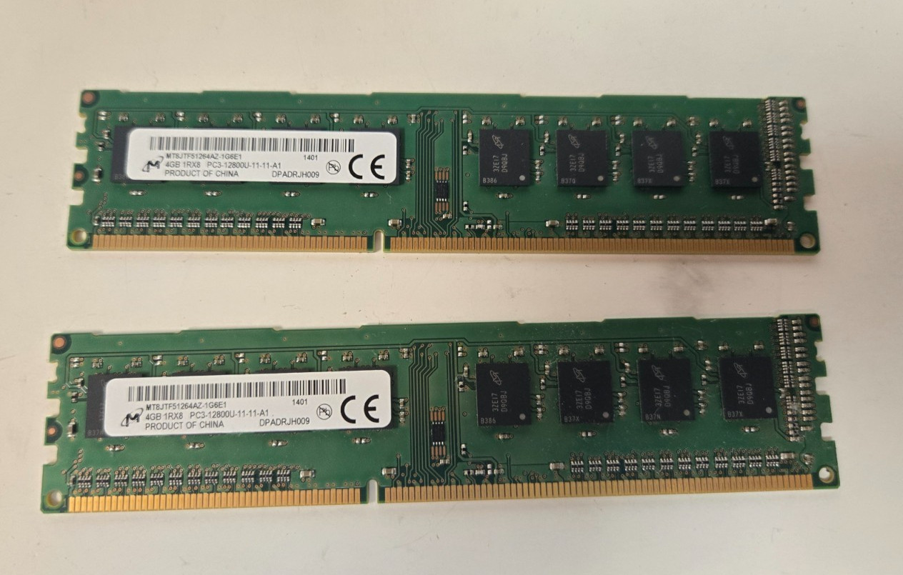 LOT  2 Micron 4GB 1Rx8 PC3-12800U DDR3-1600 Desktop Memory RAM 8GB KIT