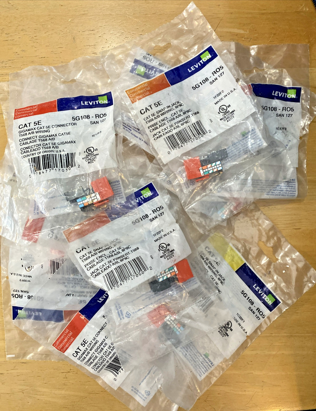 Leviton 5G108-RO5 Snap in Connector Cat 5e Orange Jack Qty. 14