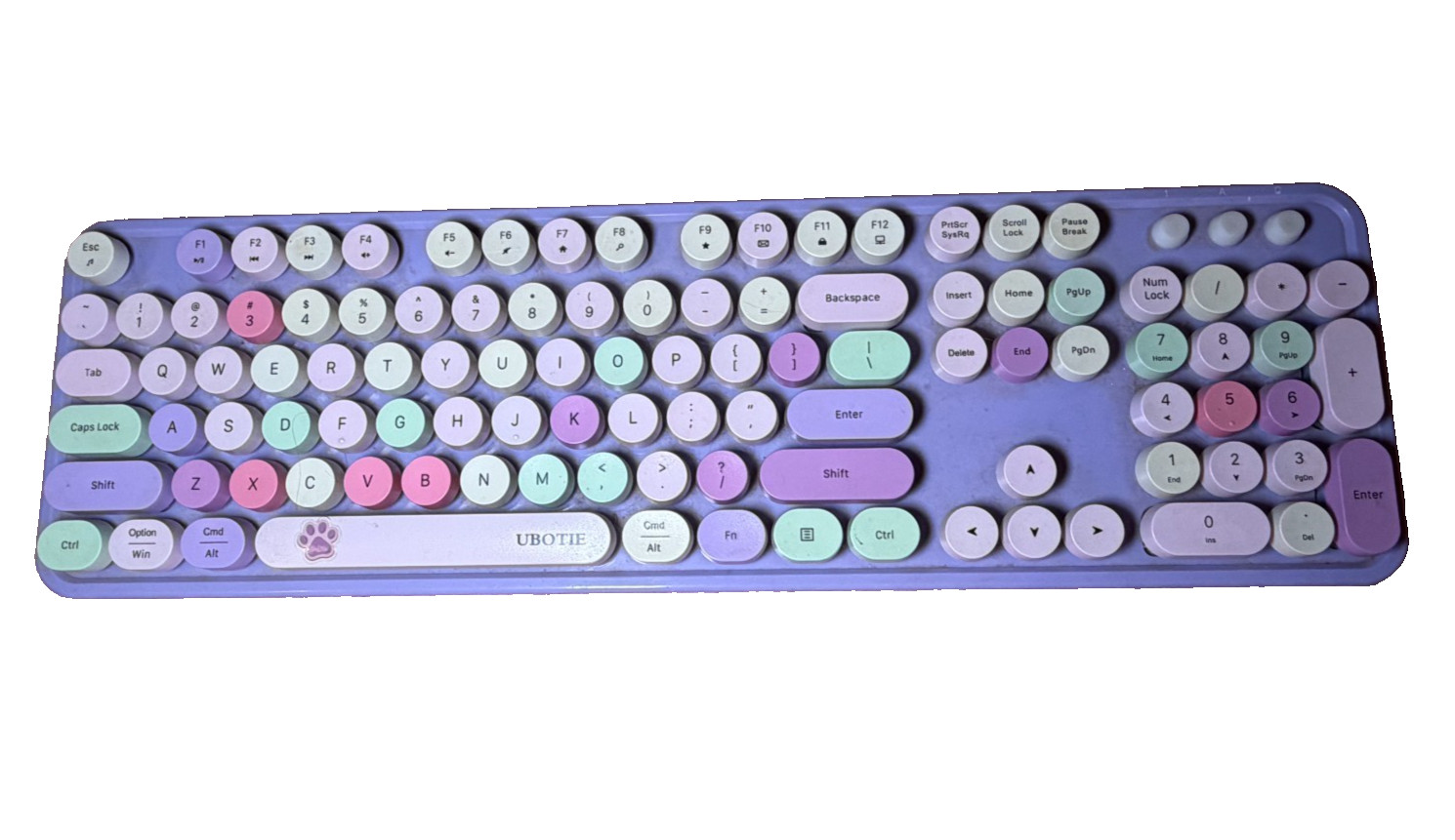 Purple multicolor wireless keyboard Ubotie brand