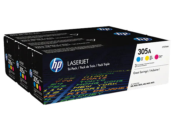 HP 305A 3-pack Cyan/Magenta/Yellow Original LaserJet Toner Cartridges, Per