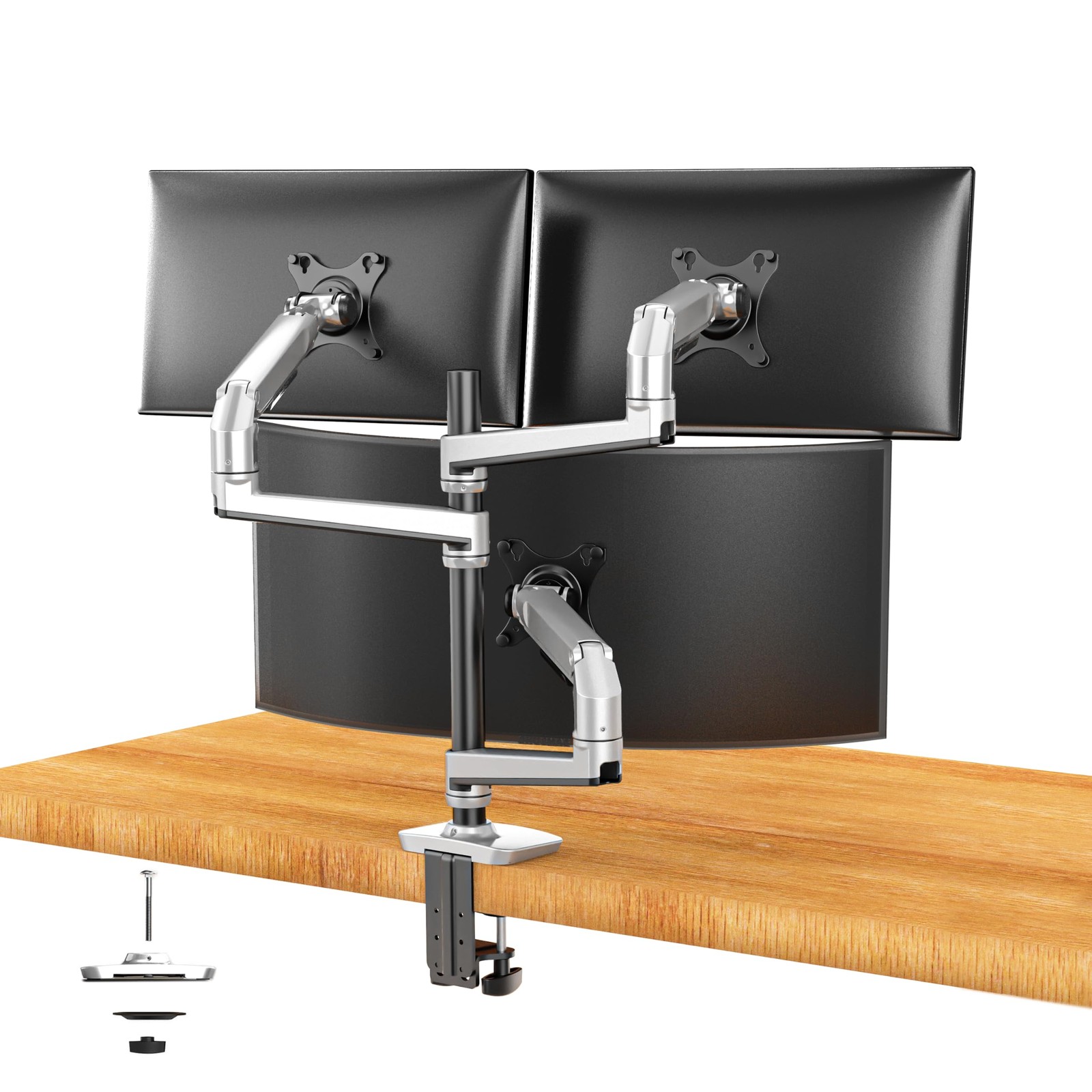 Ergounion Heavy Duty Triple Monitor Mount, Mechanical Spring 3 Monitor Arm fo...
