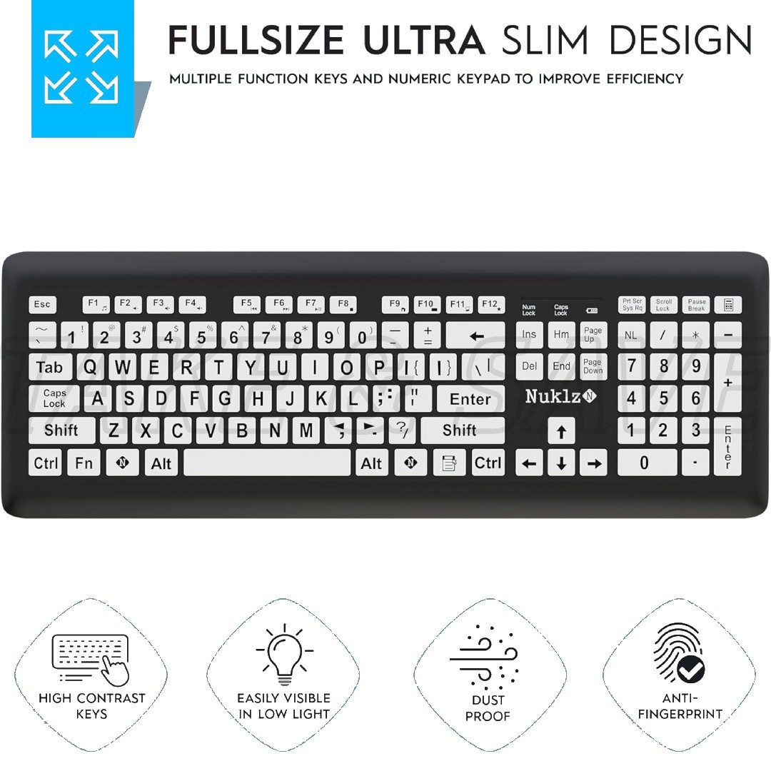 Large Print Keyboard For Low Vision People - USB Wireless High Contrast Keys