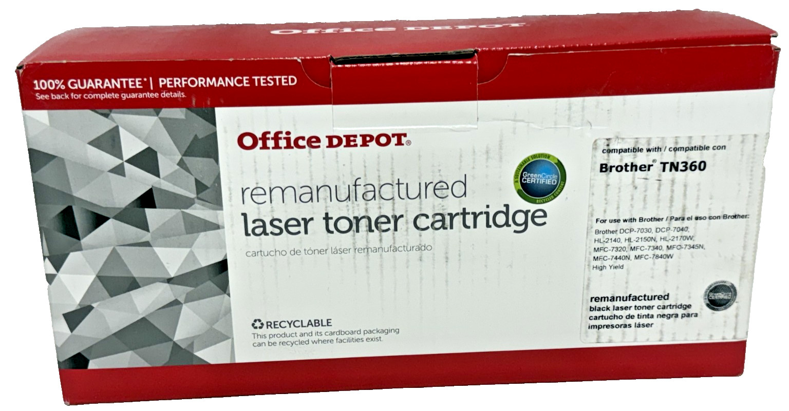 Office Depot TN360 Black Laser Toner Cartridge Compatible With Brother High Yiel