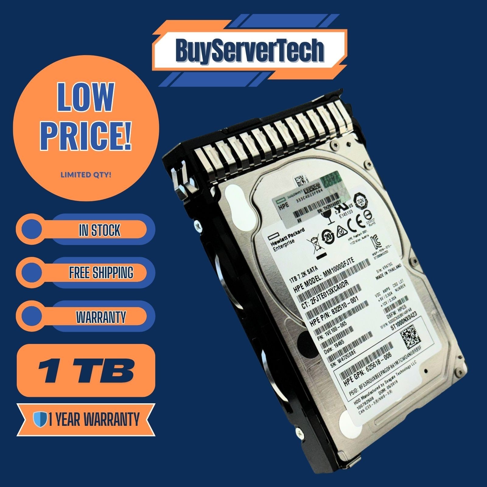 HP 655710-B21 1TB 7200RPM 2.5" SATA 6Gbps HDD | 656108-001 | 0 Hours | 1 Year wr