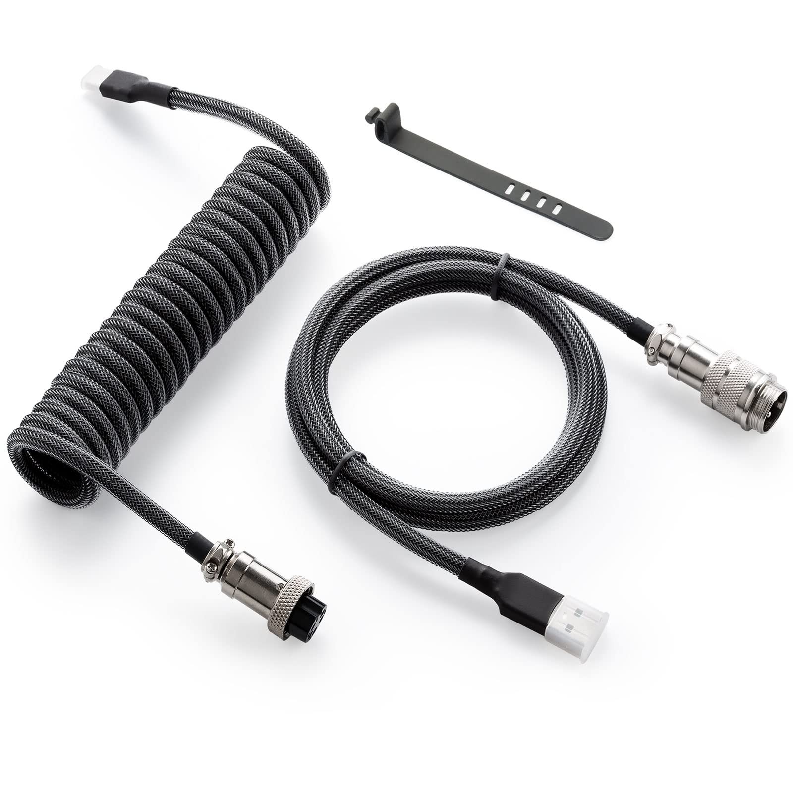 GUNMJO Pro Custom Coiled USB C Cable for Gaming Keyboard, 1,5 m, Black