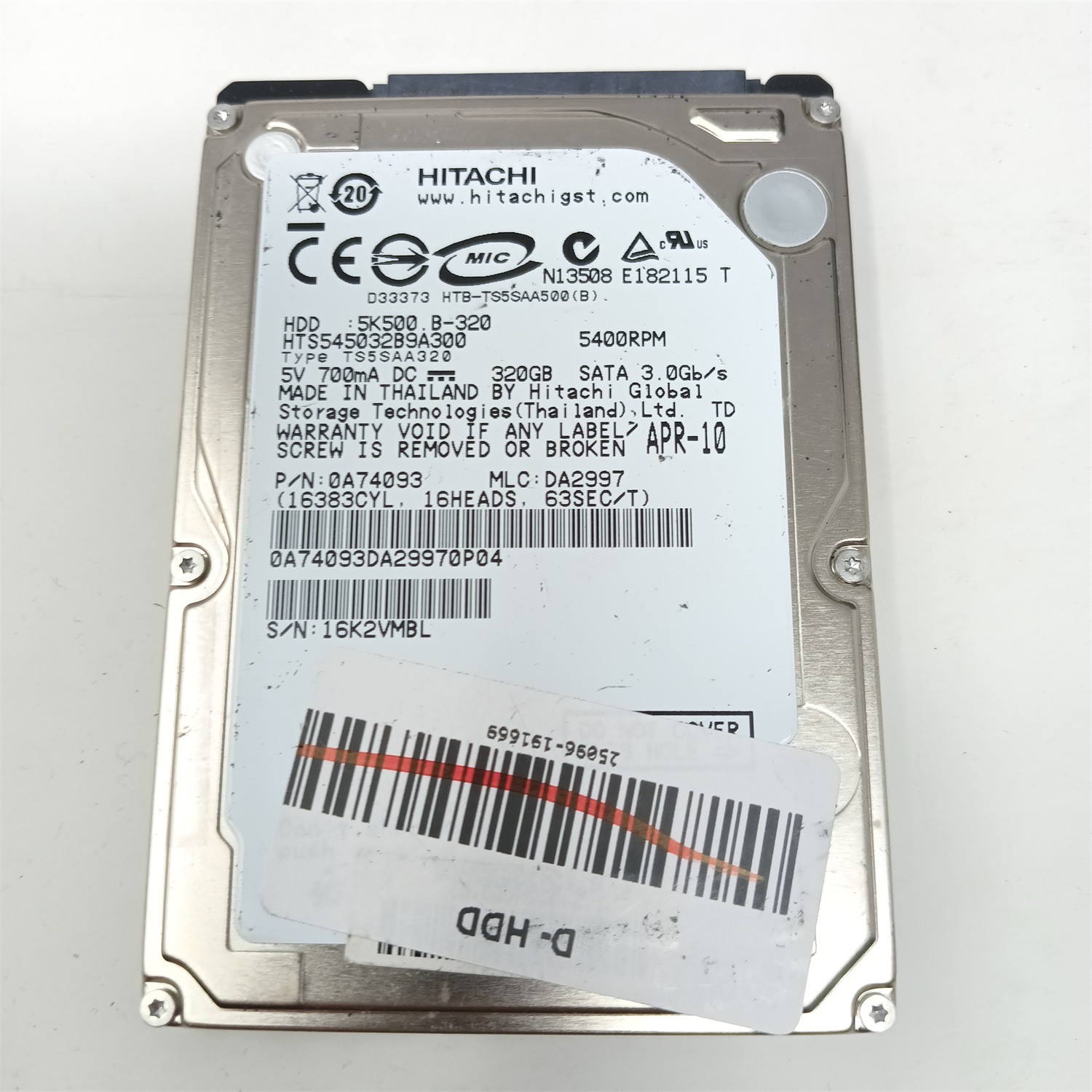 Hitachi HTS545032B9A300 320GB 2.5" SATA II HDD - Tested