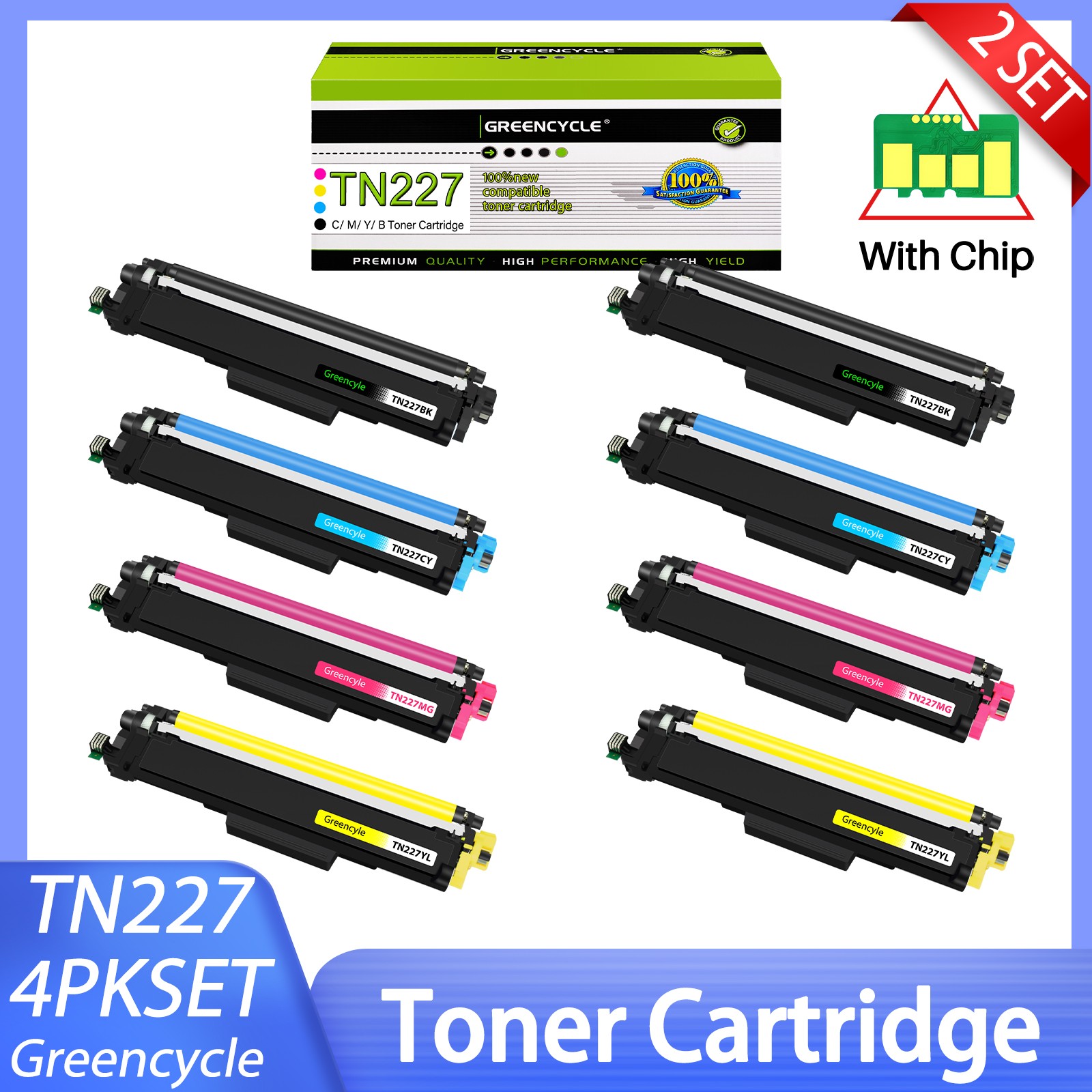 8PK Color TN227 BCMY Toner For Brother MFC-L3730CDN  DCP-L3510CDW MFC-L3750CDW