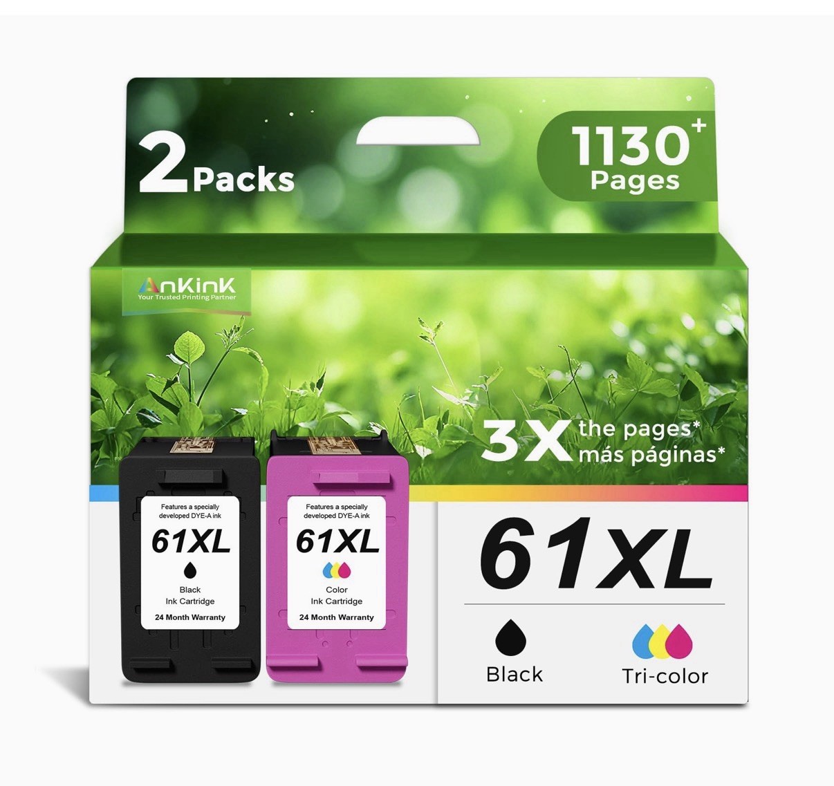 Ankink 61XL Ink Cartridge Replacement for HP 61 XL (Black Color Combo Pack)