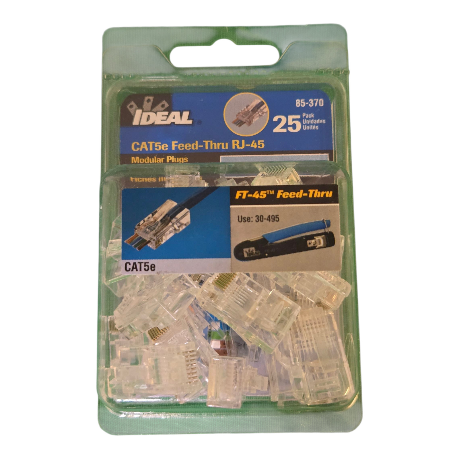 Ideal CAT5e Feed-Thru RJ-45 Modular Plugs 25 Pack FT-45 Ethernet Network Connect