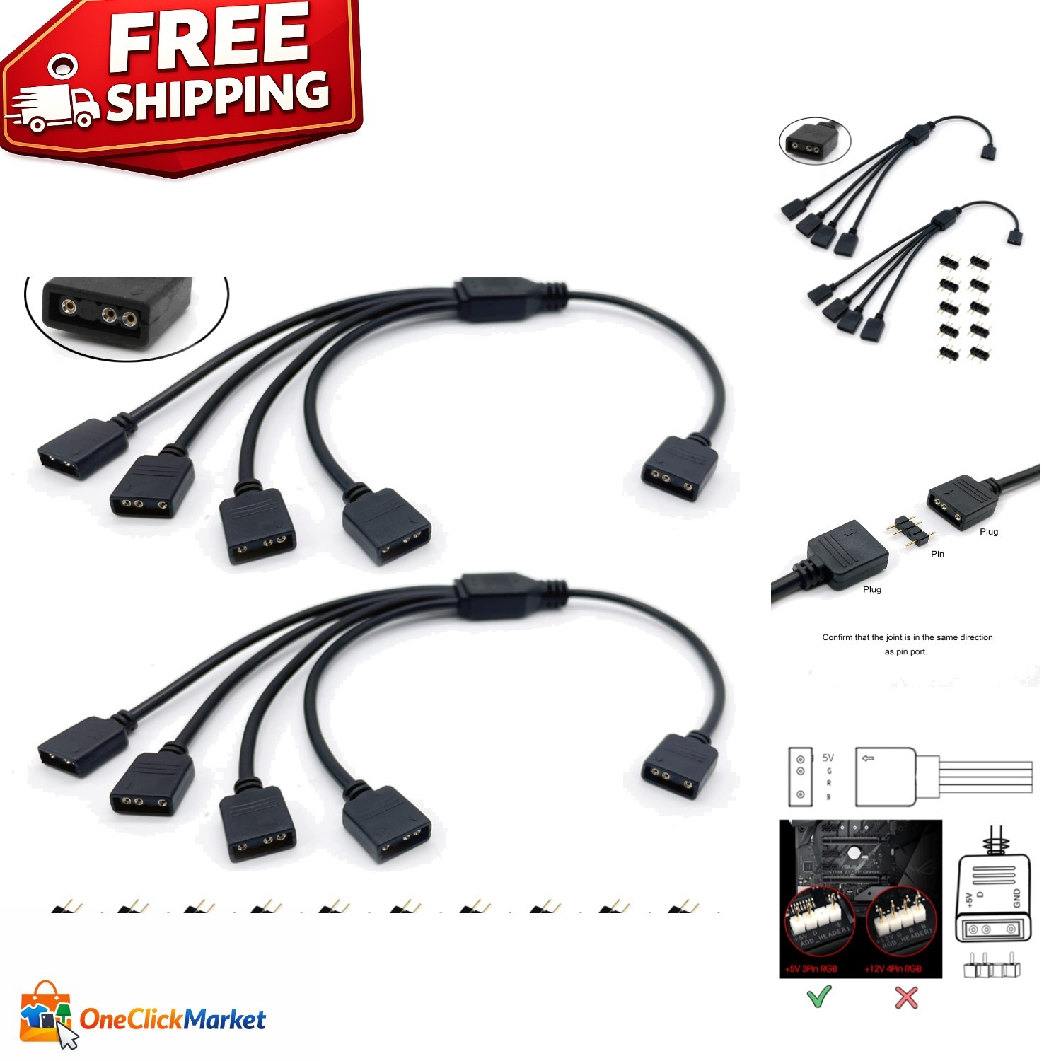 Extend Your RGB Setup: 2-Pack 5V ARGB Splitter Cables for PC Customization