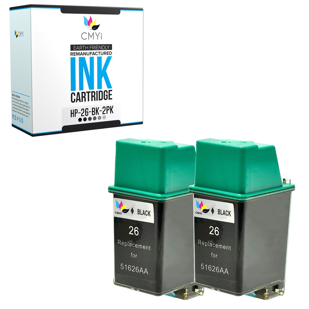 2PK Compatible CMYi 26 Black Ink Cartridges fits HP DeskJet 420 500 510 520 540