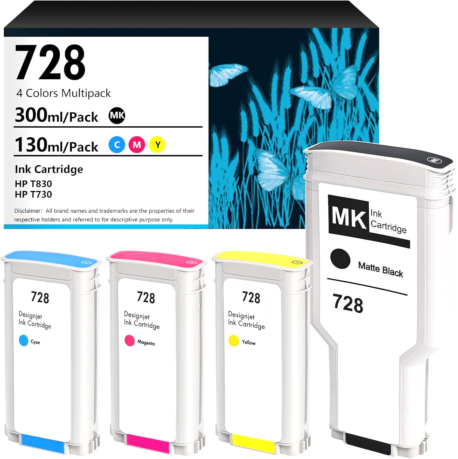 728 Ink Cartridges Compatible for HP DesignJet T830 & T730 Plotter Printers
