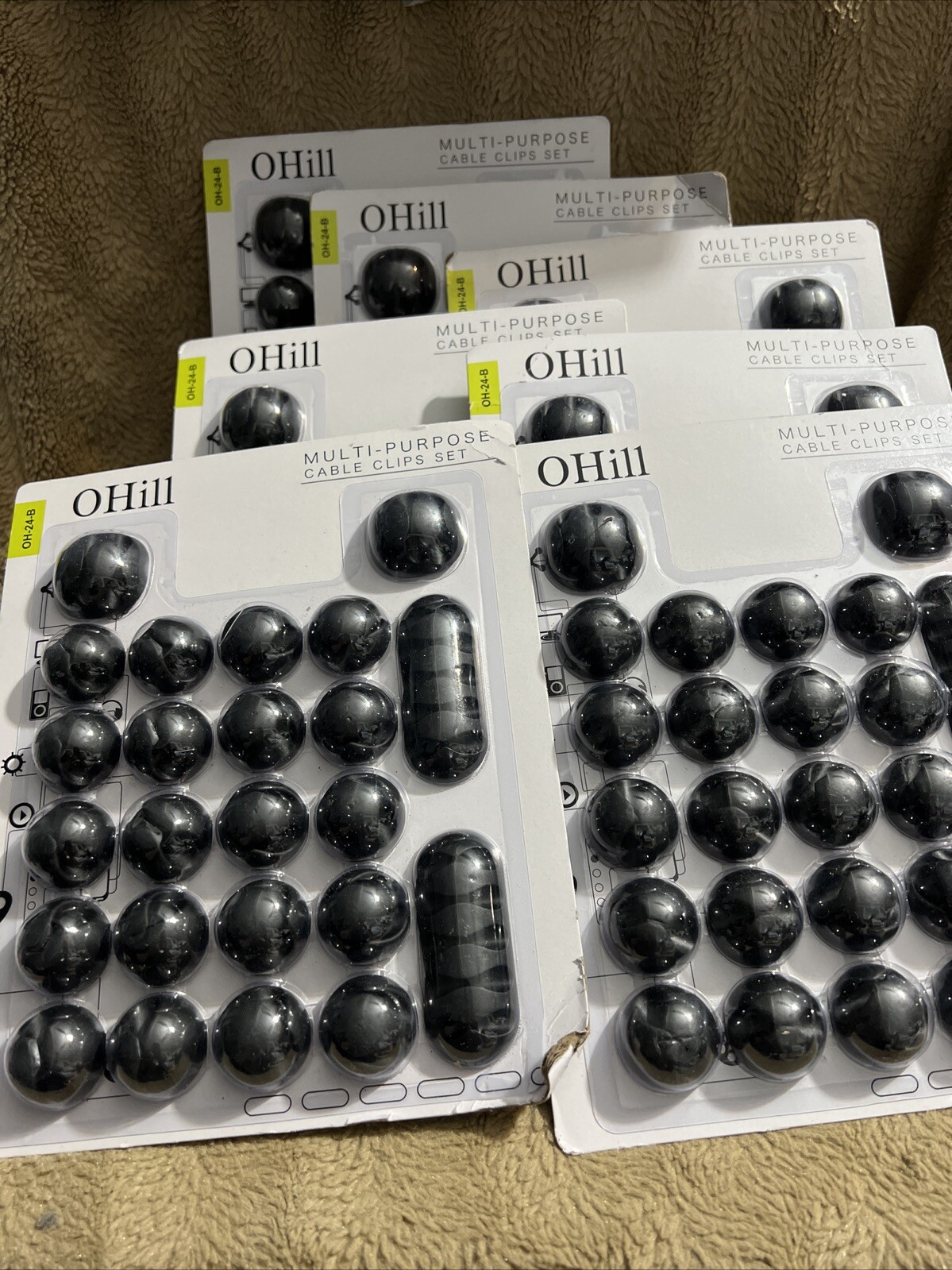 7 Packs of 24 OHill Self Adhesive Black Cable Clip Holders for Organizing Cable