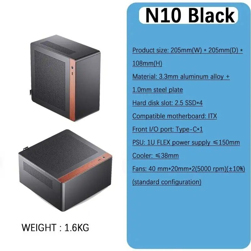 Jonsbo NV10 N10 Mini ITX Case Aluminum Walnut Accent 1U FLEX Power Desktop PC