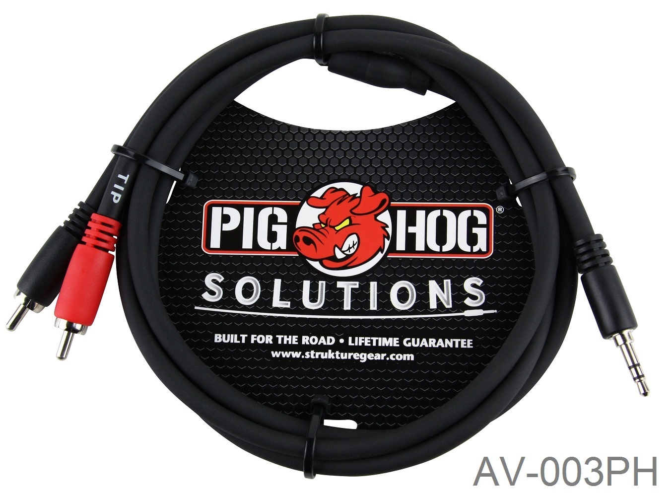 3ft PigHog Stereo Breakout Cable, 3.5mm Stereo Male to Dual RCA Male, AV-003PH