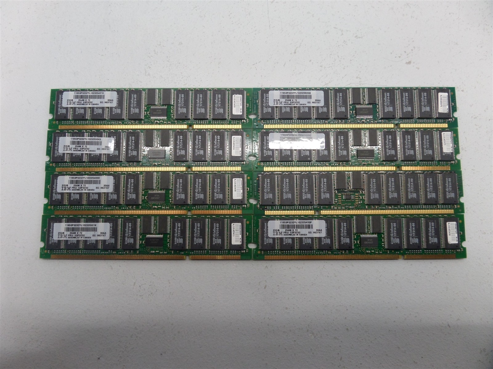 Lot Of 8- IBM 53P3232 8GB Kit (4 X 2GB) PC2100 DDR-266 Sever Memory 