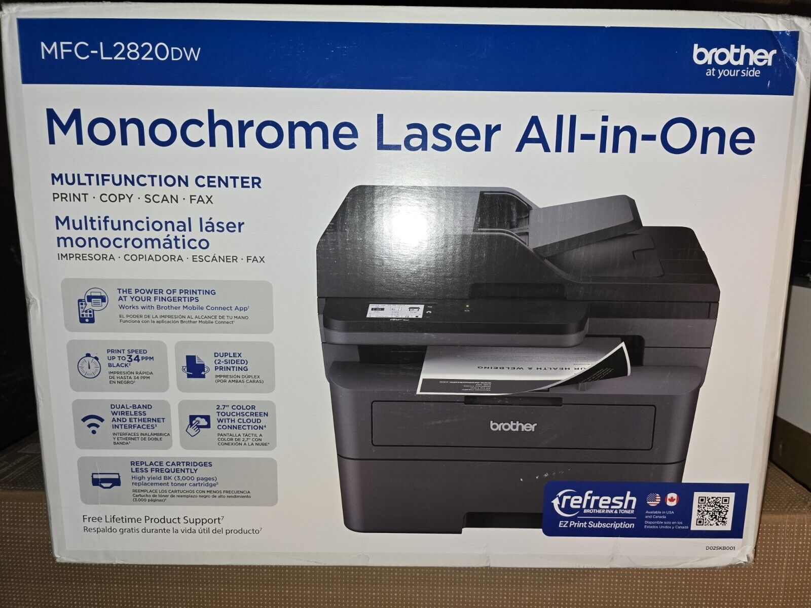 Brother MFC-L2820DW Wireless Black-and-White All-in-one Laser Printer 