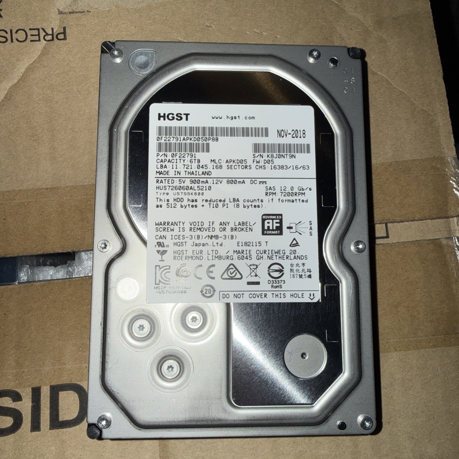 HGST HUS726060AL5210 6000GB 128MB 7200RPM SAS ULTRA 512E ISE 3.5" (0F22791)
