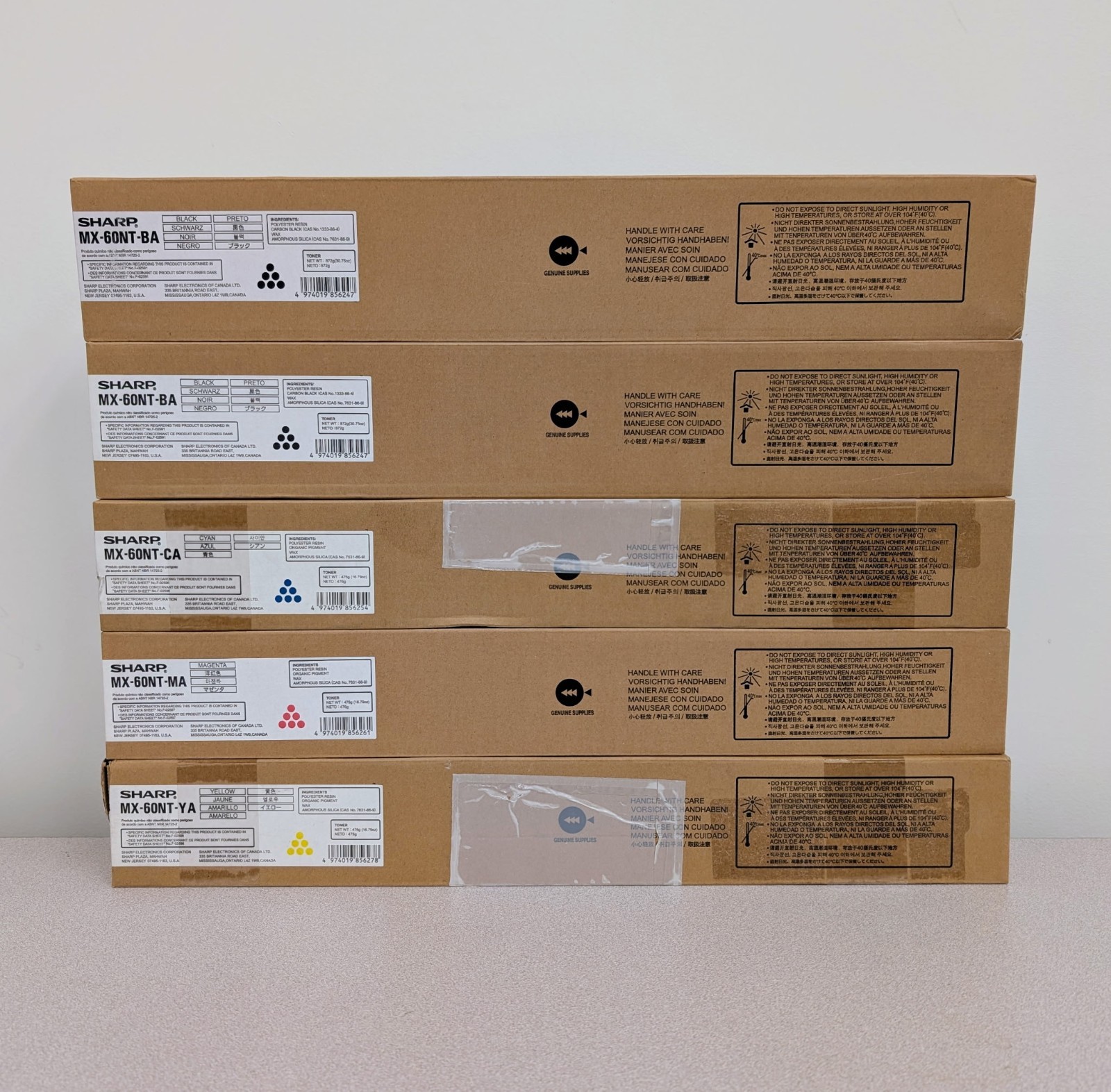 Lot Of 5 Sharp  MX60NT OEM Toner Cartridge Set, Cyan, Magenta, Yellow, 2 Black