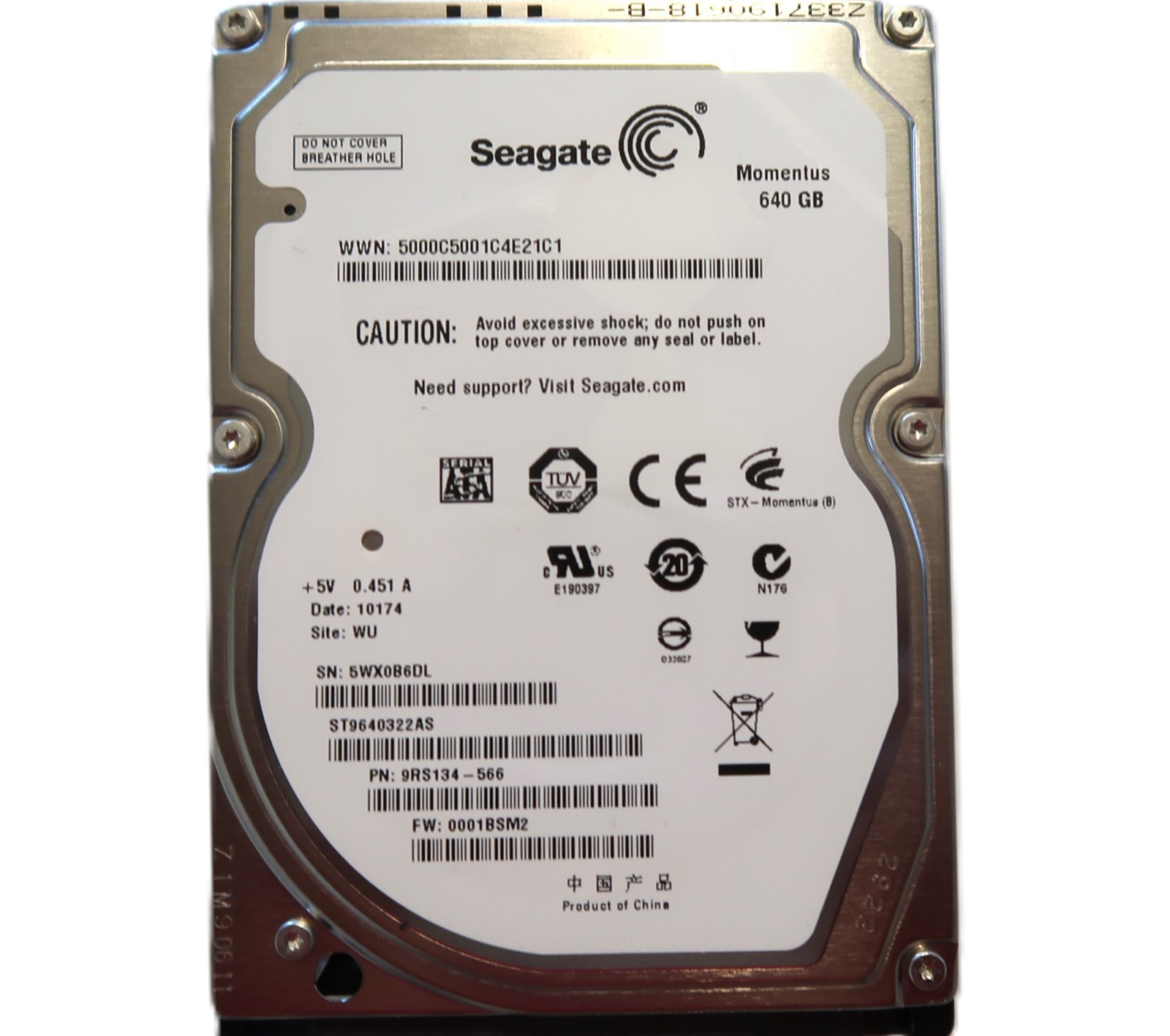 ST9640322AS PN: 9RS134-566 0001BSM2 (5WX) 2.5" 640gb WU China Sata HDD 10/2009