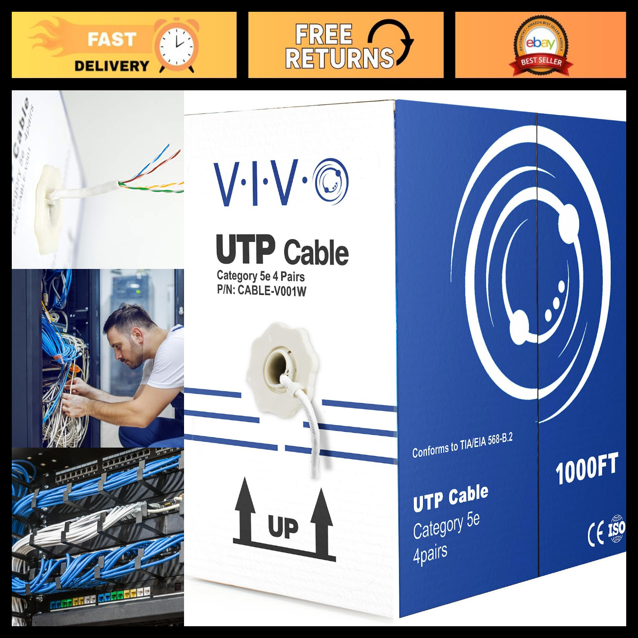 1,000ft Bulk Cat5e Ethernet Cable - White, High-Speed Networking Wire for Home/O