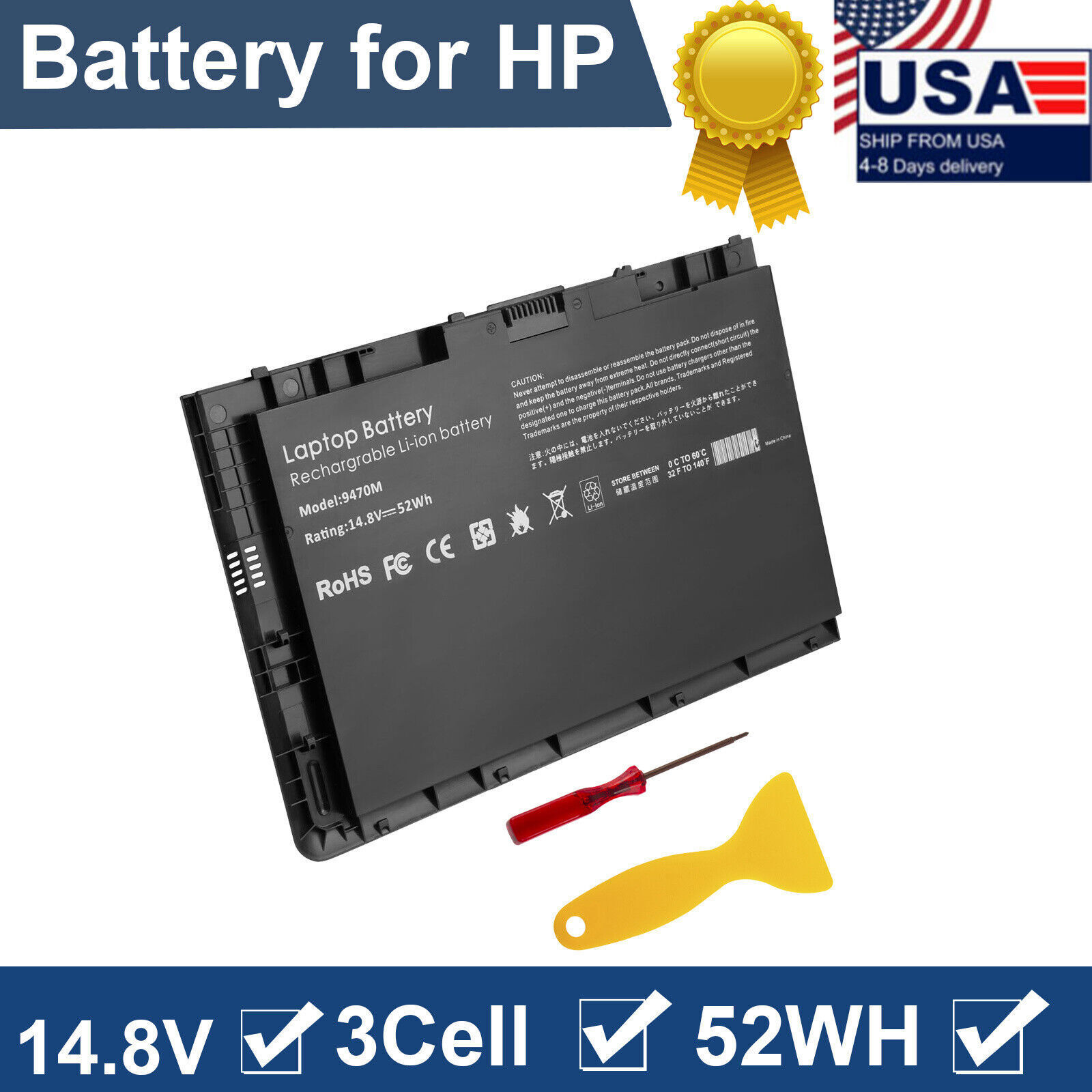 LOT 9470M Battery For HP EliteBook Folio 9480M BA06 BT04 BT04X LHSTNN-DB3Z 52Wh