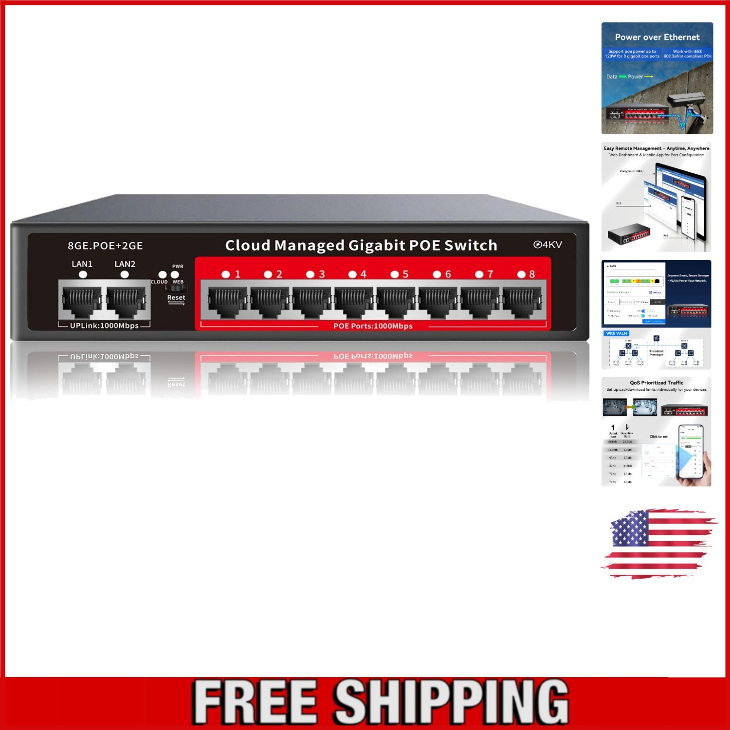 High-Performance 8-Port PoE Switch with 2 Gigabit Uplinks - Compact Design