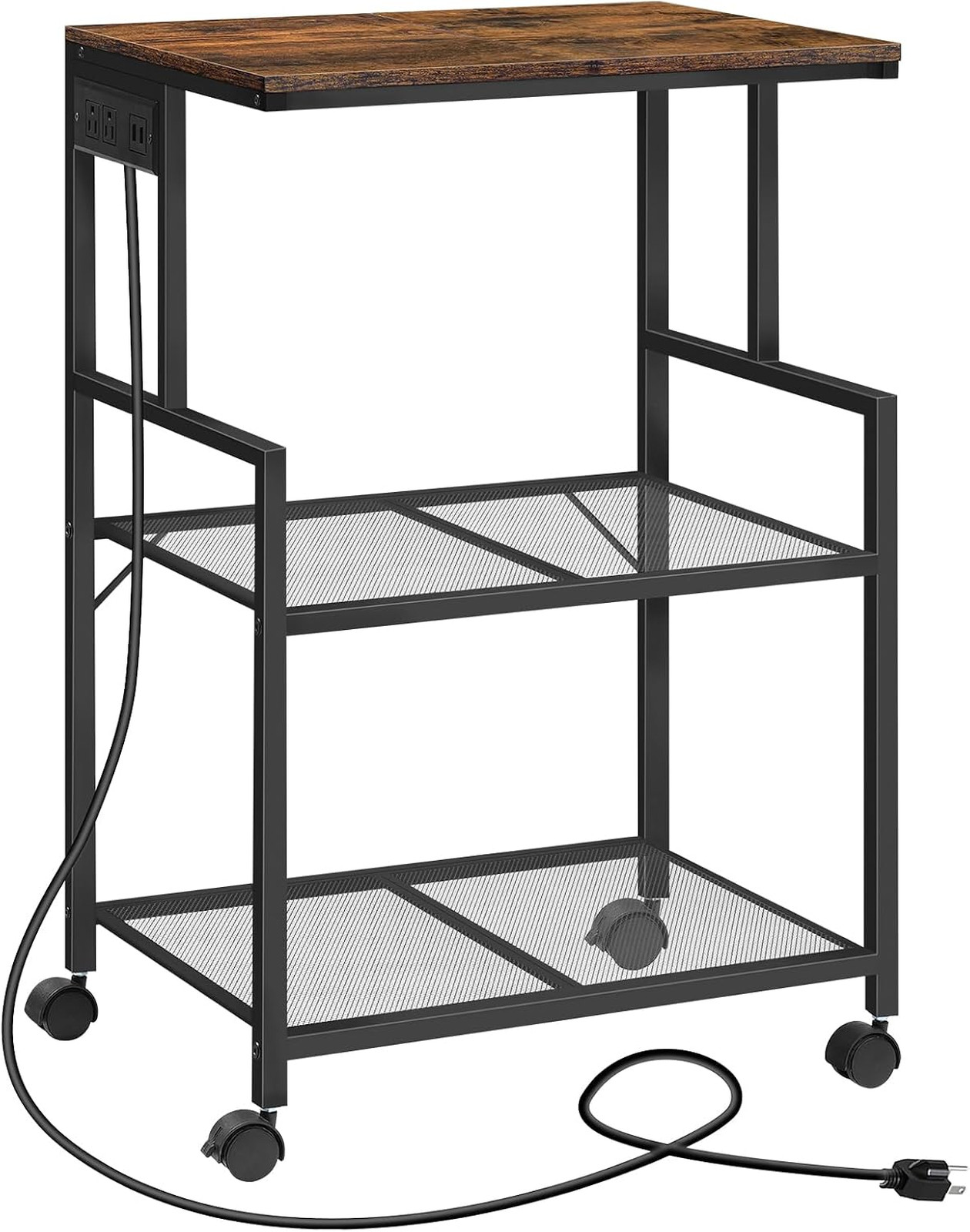 Mobile Printer Stand, 3-Tier Industrial Printer Cart with Power Outlets and 2