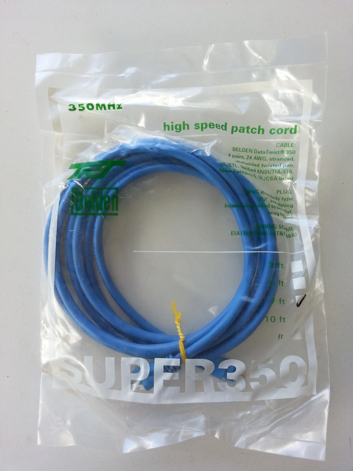 Brand New Belden Data Twist 350 Mhz Patch Cable Cord, 24AWG, Blue 7FT