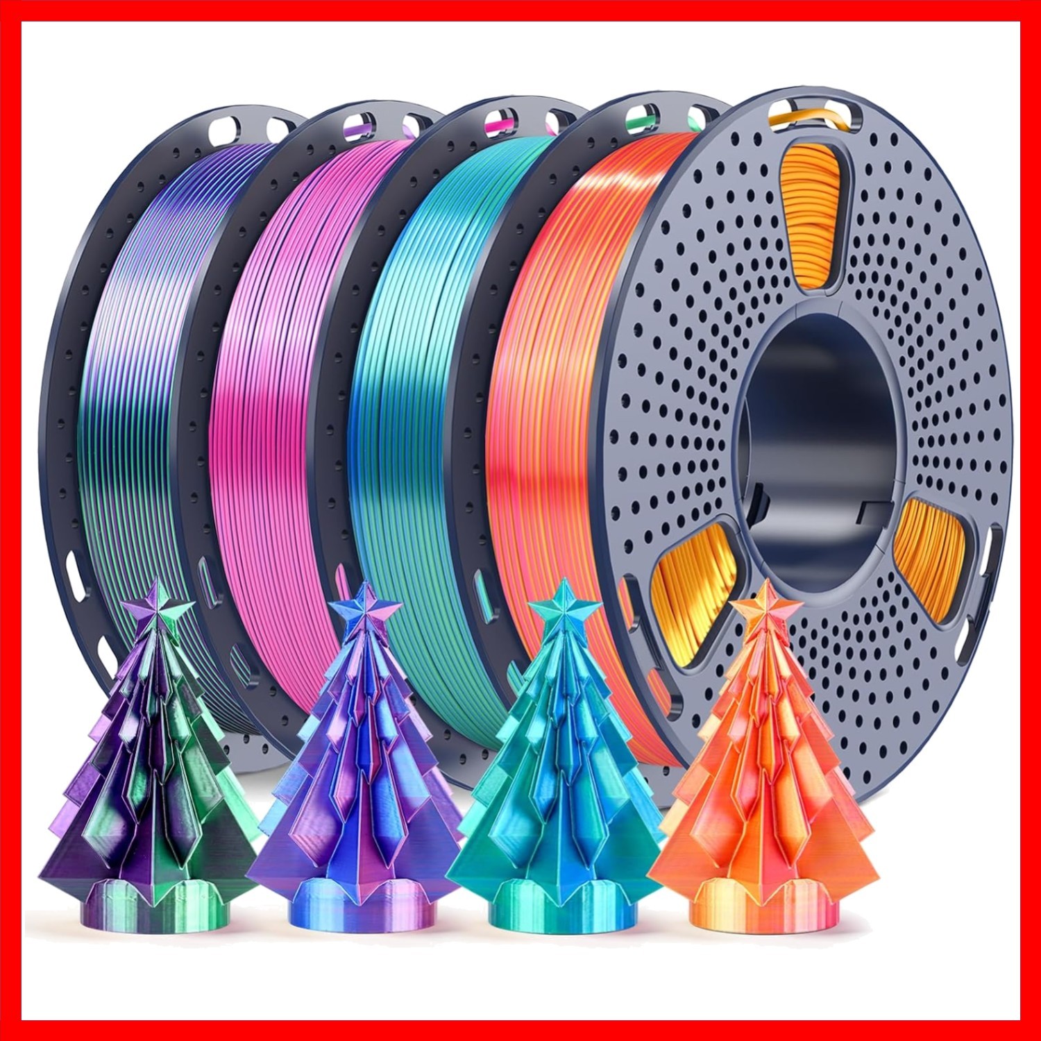 Vibrant SUNLU Silk Dual Color PLA Filament Bundle - 250g x 4 for 3D Printing