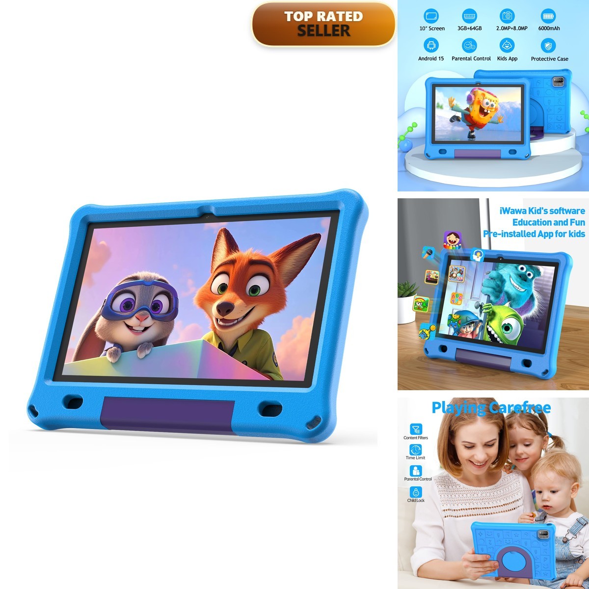 VOLENTEX K10 Blue 10'' Android 15 Tablet 6GB RAM 64GB ROM Kids Age 3-12