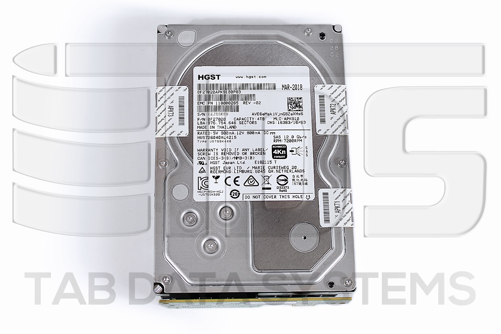 EMC Isilon 005052104 4TB 7.2K 6G 3.5" SED SAS HDD A200 H400 H500 118000265-02