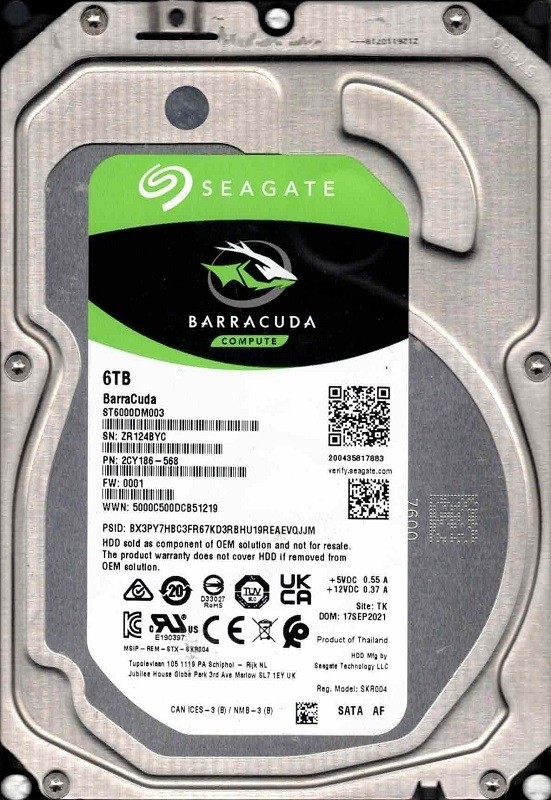 ST6000DM003 P/N: 2CY186-568 F/W: 0001 TK ZR12 SEP 2021 Seagate 6TB