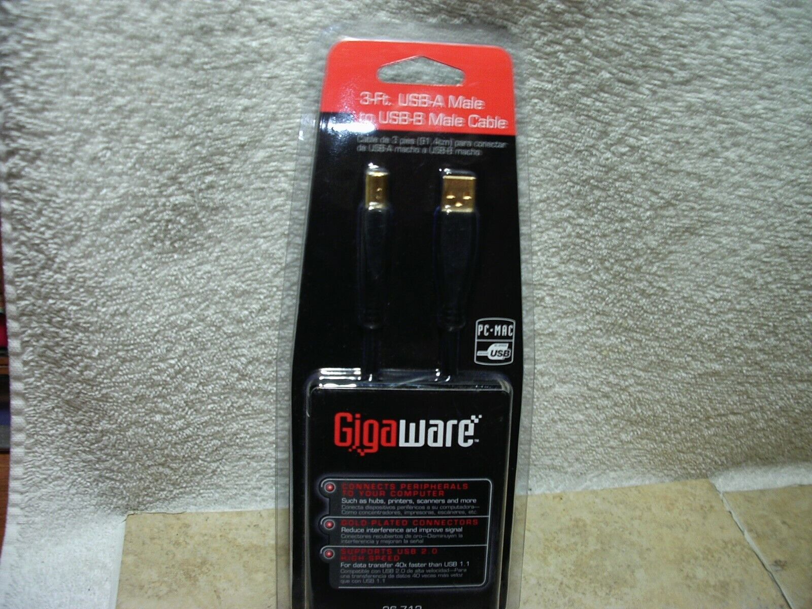 GIGAWARE 3 FT USB 3.0 CABLE PC-MAC GOLD PLATED BNIP USB-A MALE TO USB-B MALE