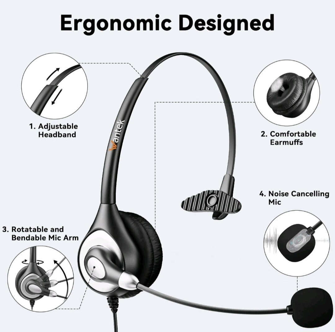 Wantek Headset 3.5mm/Type-C/USB With Microphone Wired Earpiece for PC/Phones