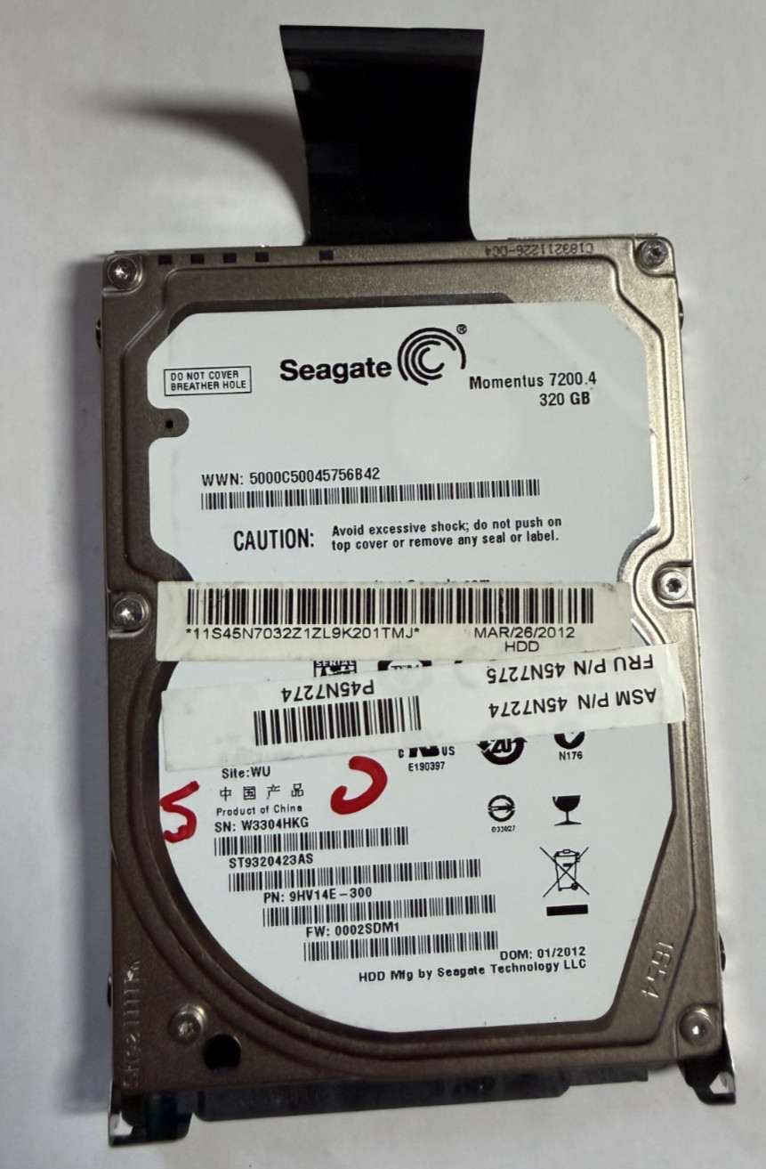 Seagate Momentus 7200.4 2.5-inch 320GB 7200RPM SATA ST9320423AS LENOVO P45N7274