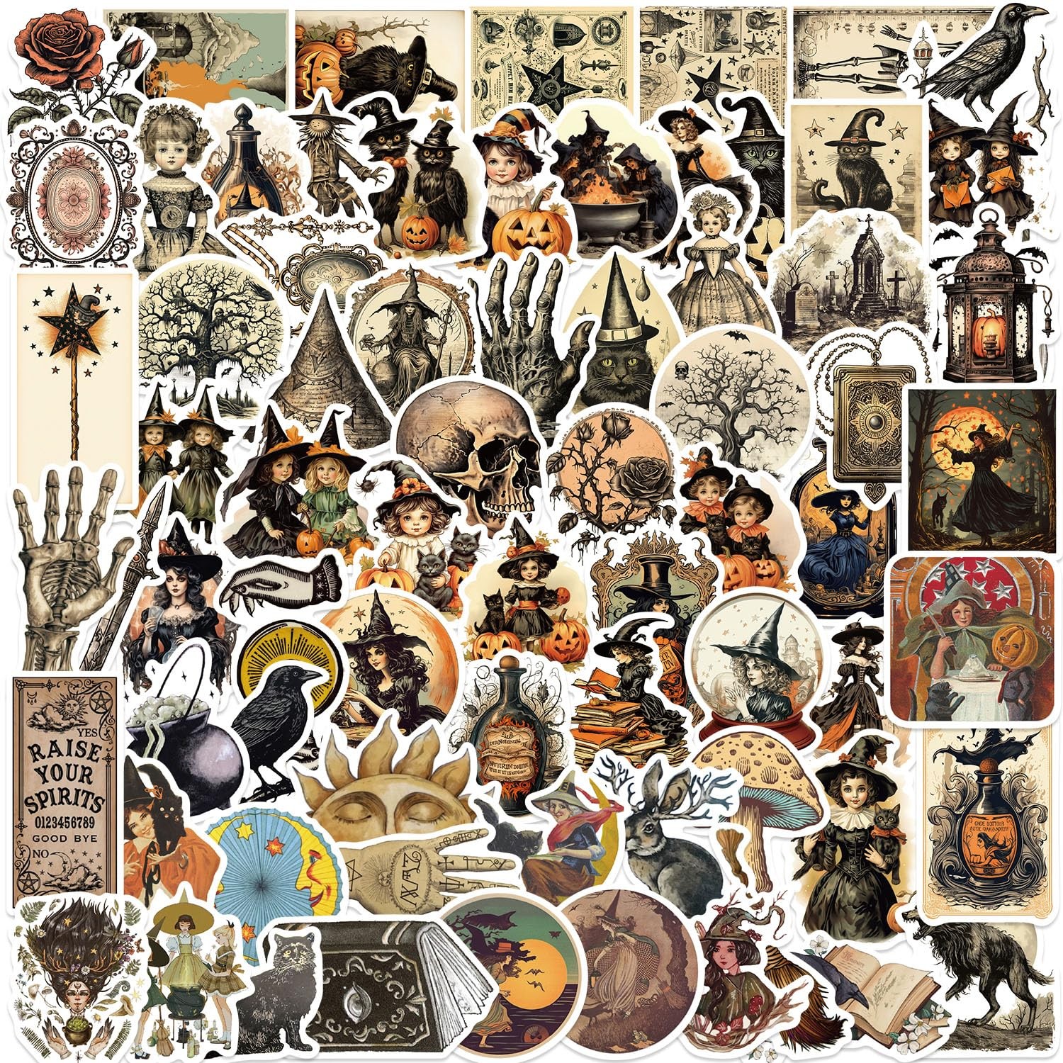 100PCS Vintage Witch Dark Academia Stickers,Victorian White
