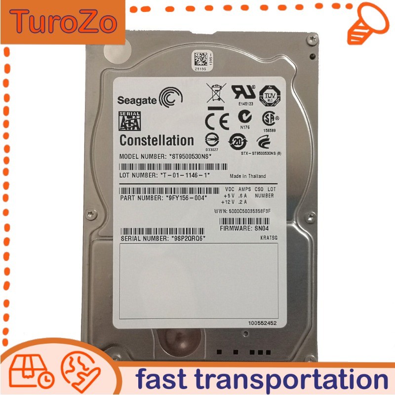 ST9500530NS 9FY156-004 Seagate 500GB FW:SN04 7200RPM SATA 2.5" Hard Drive Used
