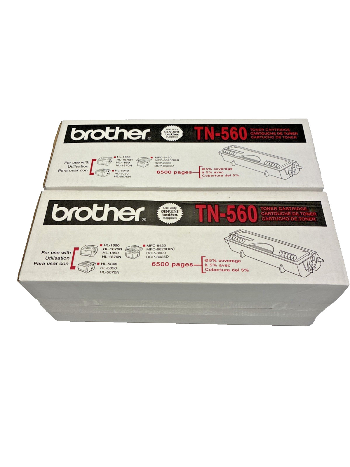 Lot of 2 Brother Toner High Yield TN-560 Cartridge.