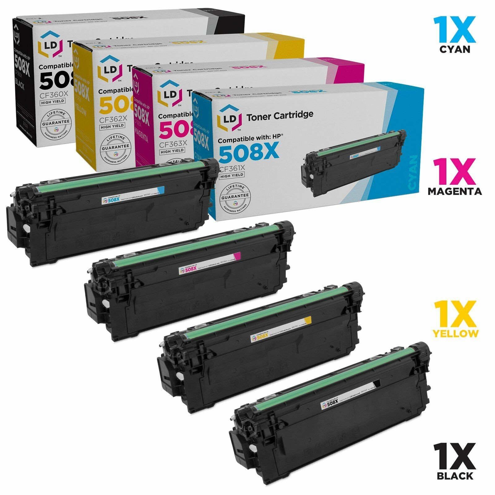 LD Compatible Replacements for HP 508X 4PK: 1 CF360X/1 CF361X/1 CF363X/1 CF362X