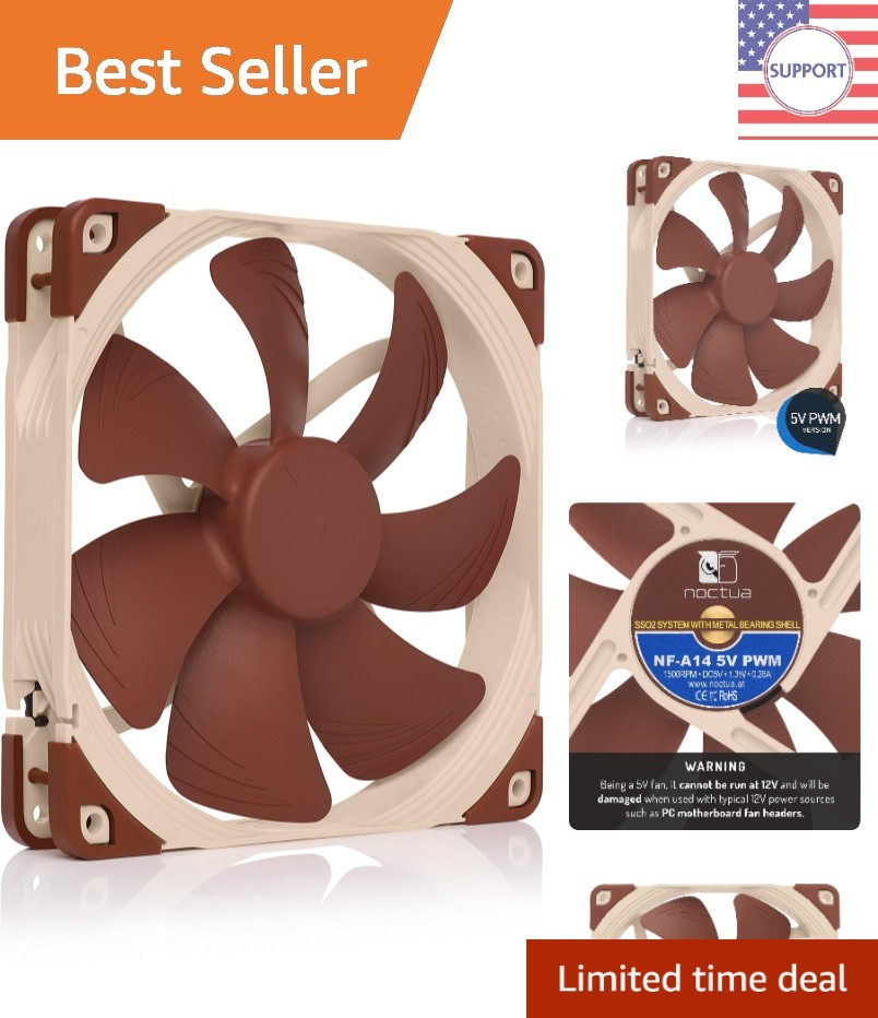 Noise-Less 140mm High Airflow Fan - 1500RPM, 24.6dB, Durable Fibreglass Design