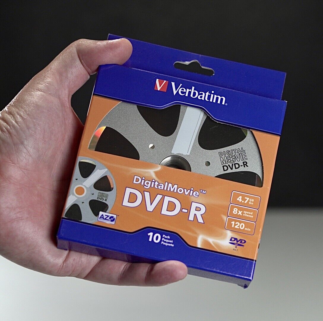 🛑 10-Pak DigitalMovie 8X 4.7GB DVD-R in Retail Box 🉐 Verbatim 97946 ‼️