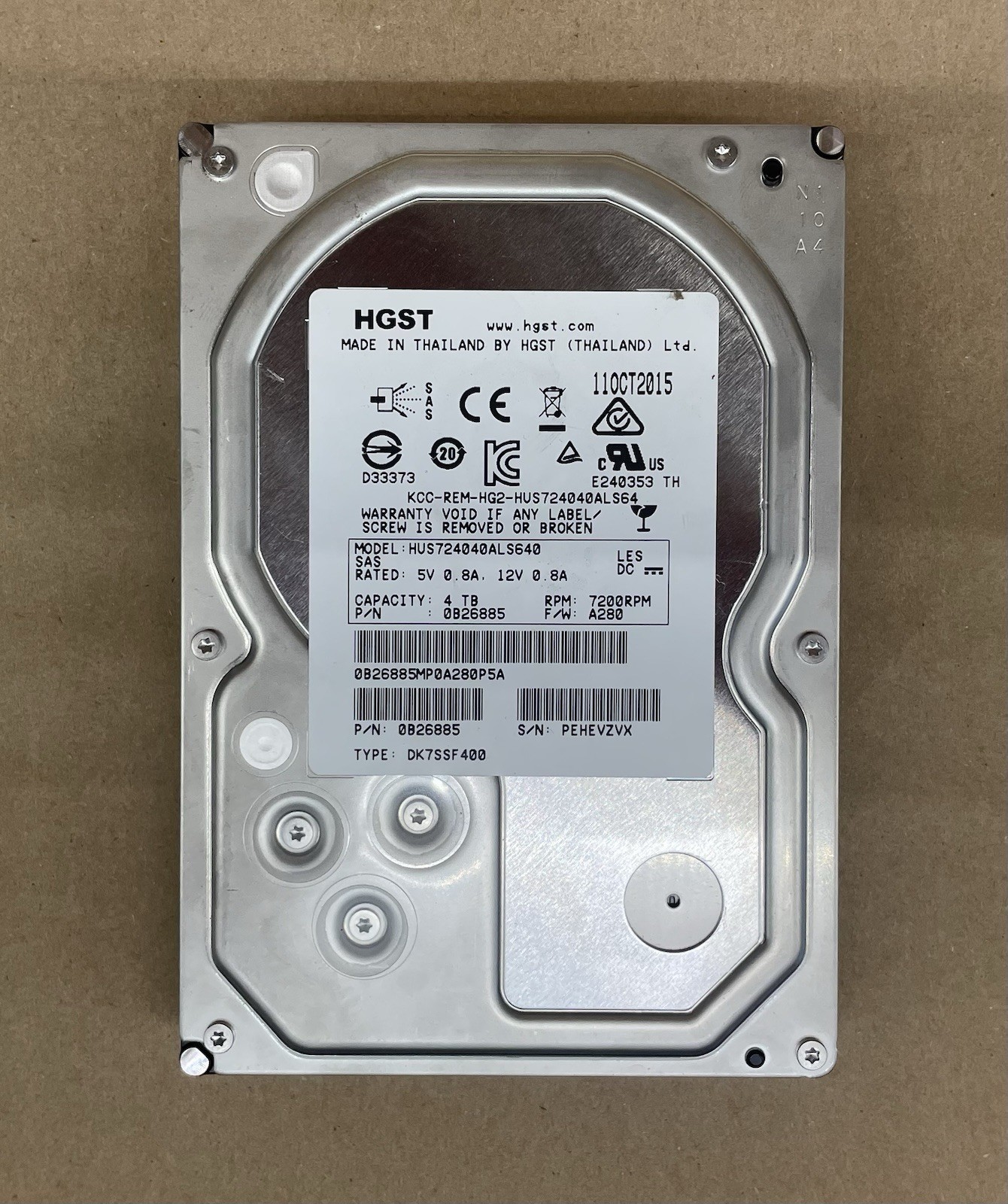 HGST 4TB SAS Hard Drive 3.5" 7200RPM Internal HDD HUS724040ALS640