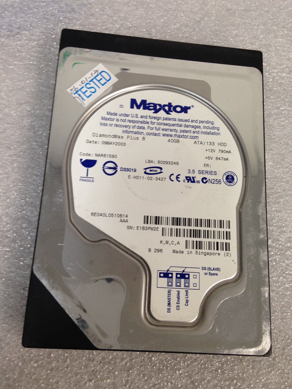 MaxtorDiamondMax Plus8 NAR61590 6E040L0510614 IDE3.5'' 40GB ATA/133 Hard Drive"