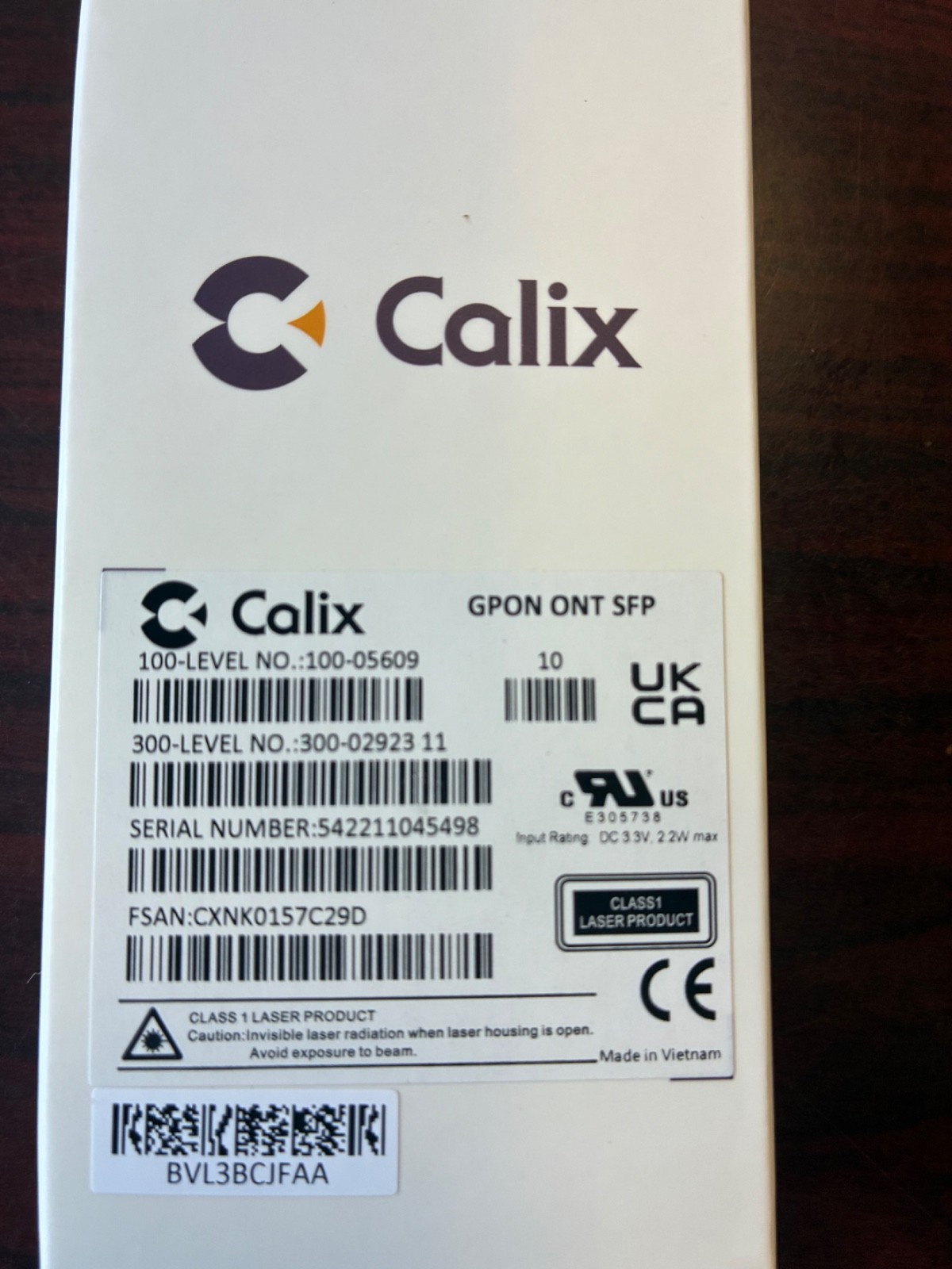 Calix 100-05609 GPON ONT SFP BVL3BCJFAA