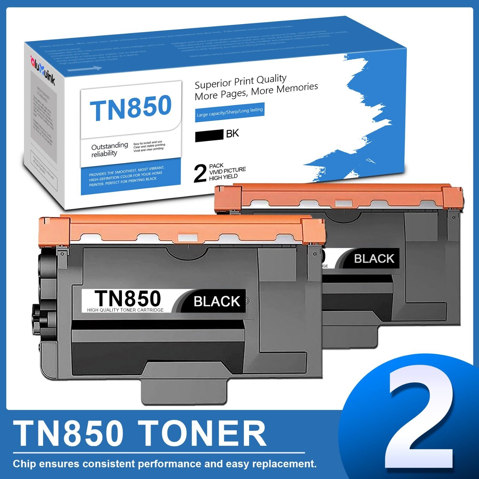 2PK TN 850 TN850 TN820 Toner Cartridge Replacement for Brother TN850 Black