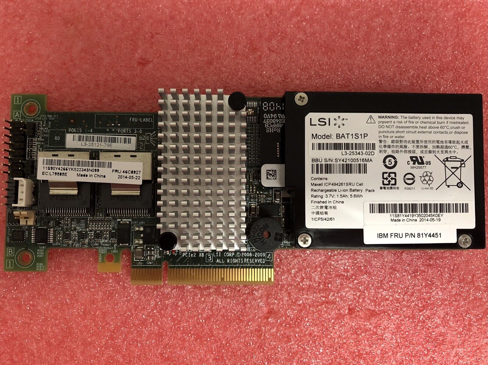 IBM LSI MegaRAID L3-25121-79E FRU 46C8927 SAS SATA CONTROLLER Card W/ BATTERY