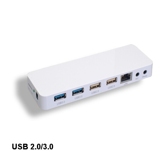 [x10] White USB 4 Ports Docking Station 3.0/2.0 w/ RJ45 Audio Mic Socket 5Gbps