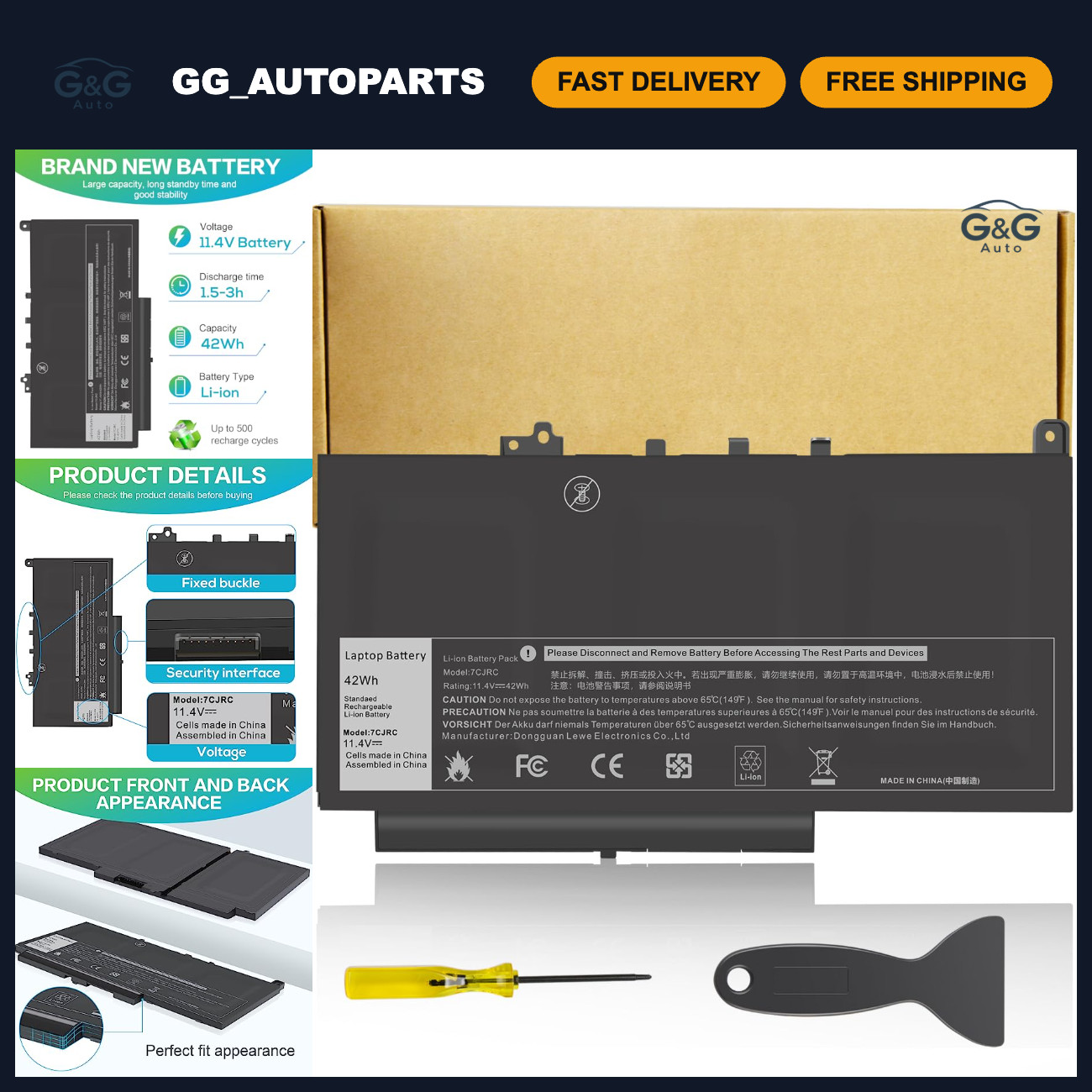 High-Capacity Laptop Battery for Dell Latitude 7470 7270 E7470 E7270 - Replace K