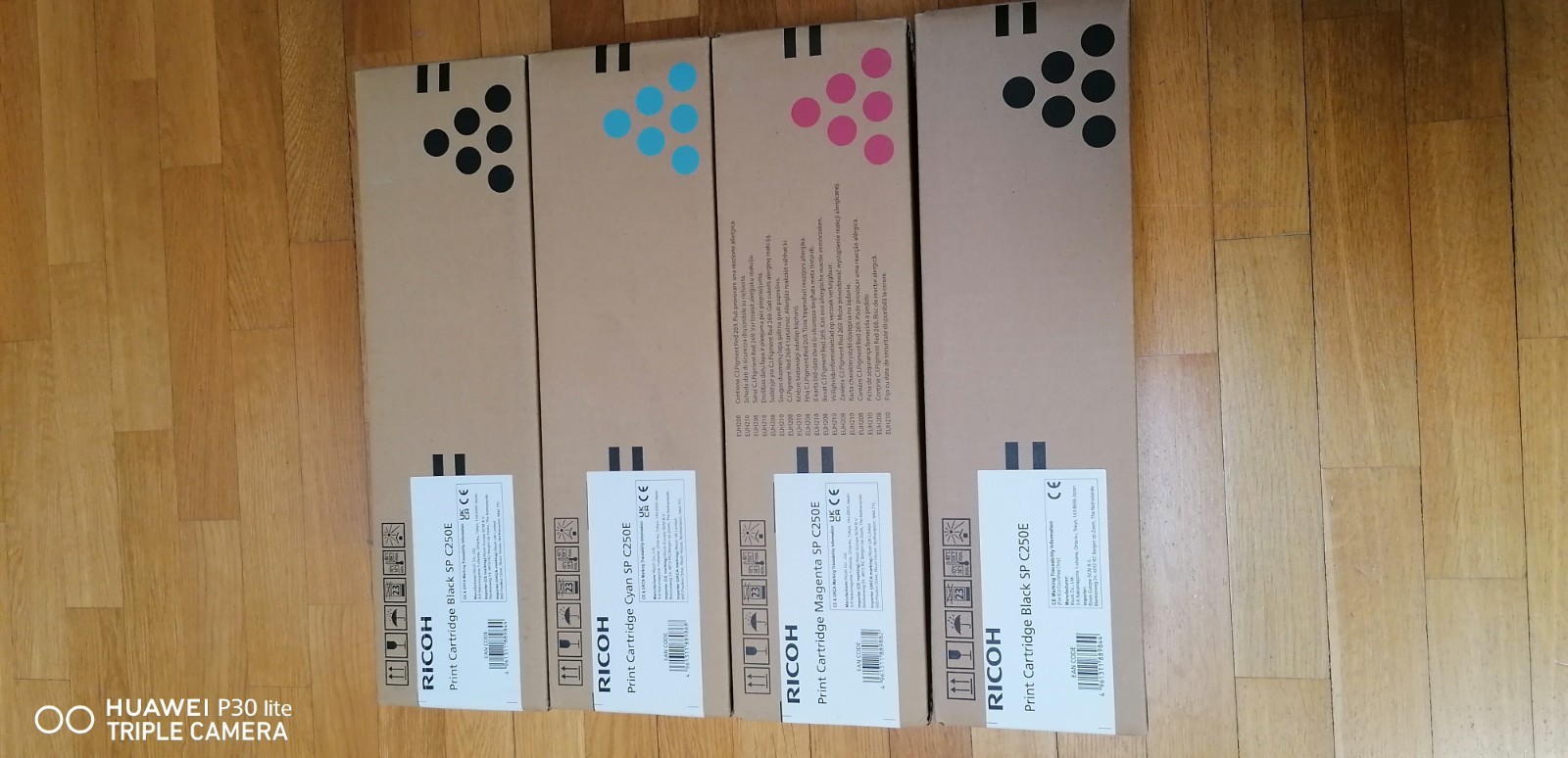 Lot of 4 Genuine RICOH SP C250E Toners (2x Black, Cyan, Magenta) - NEW SEAL